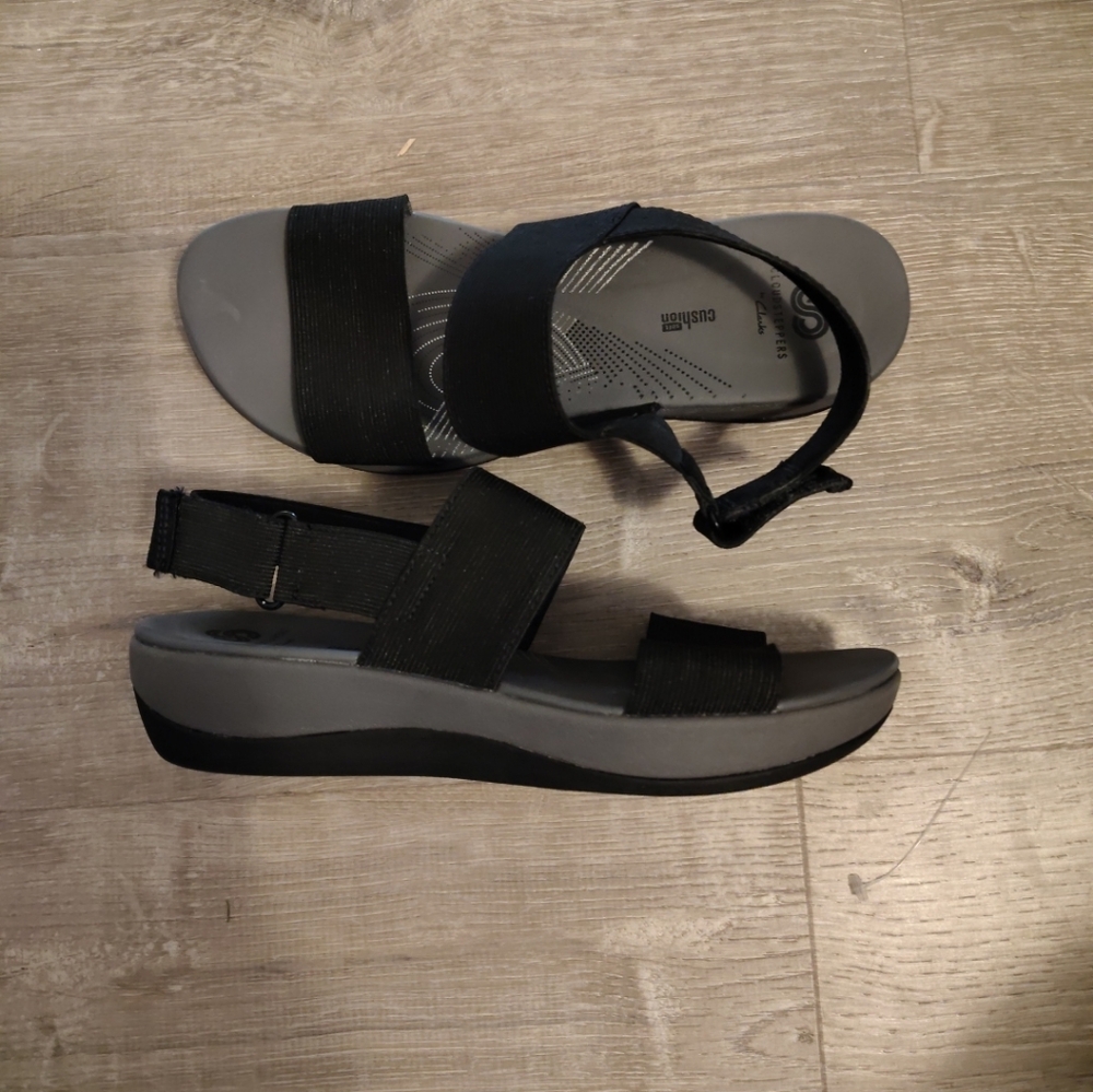 Clarks Black and Gray Platform Sandals